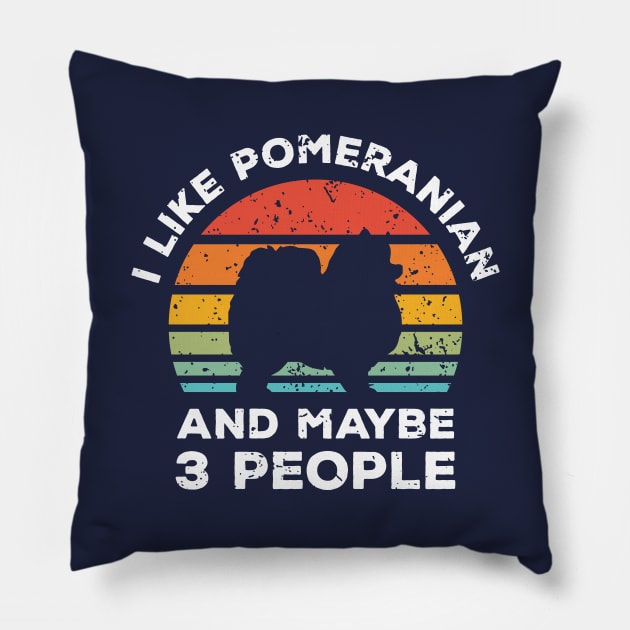 I Like Pomeranian and Maybe 3 People, Retro Vintage Sunset with Style Old Grainy Grunge Texture Pillow by Ardhsells