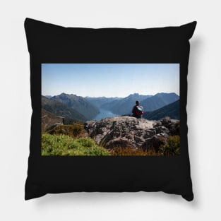 Resting During the Hike with Mountain view on Kepler Track Pillow