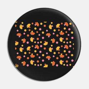 Cute Orange Yellow Pink Birds and Flowers Pin