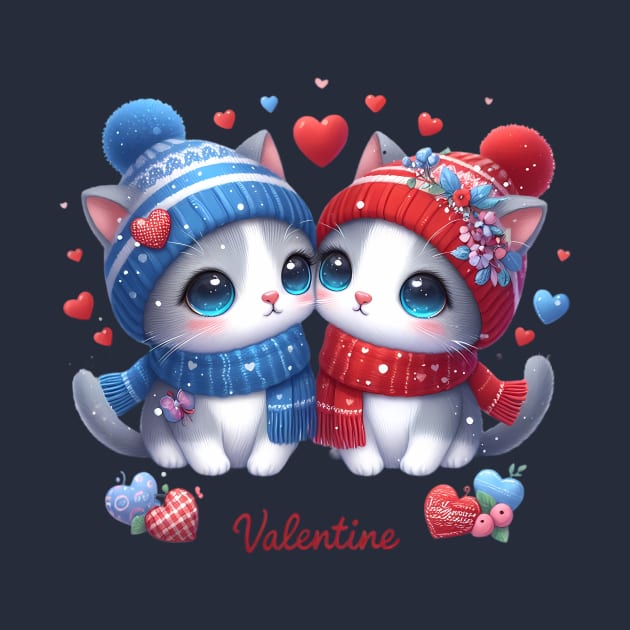 Cute Retro Valentine's Day Kittens with Hearts by HaMa-Cr0w