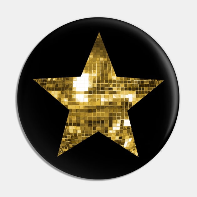 Gold Yellow Disco Ball Shiny Star Pin by Art by Deborah Camp