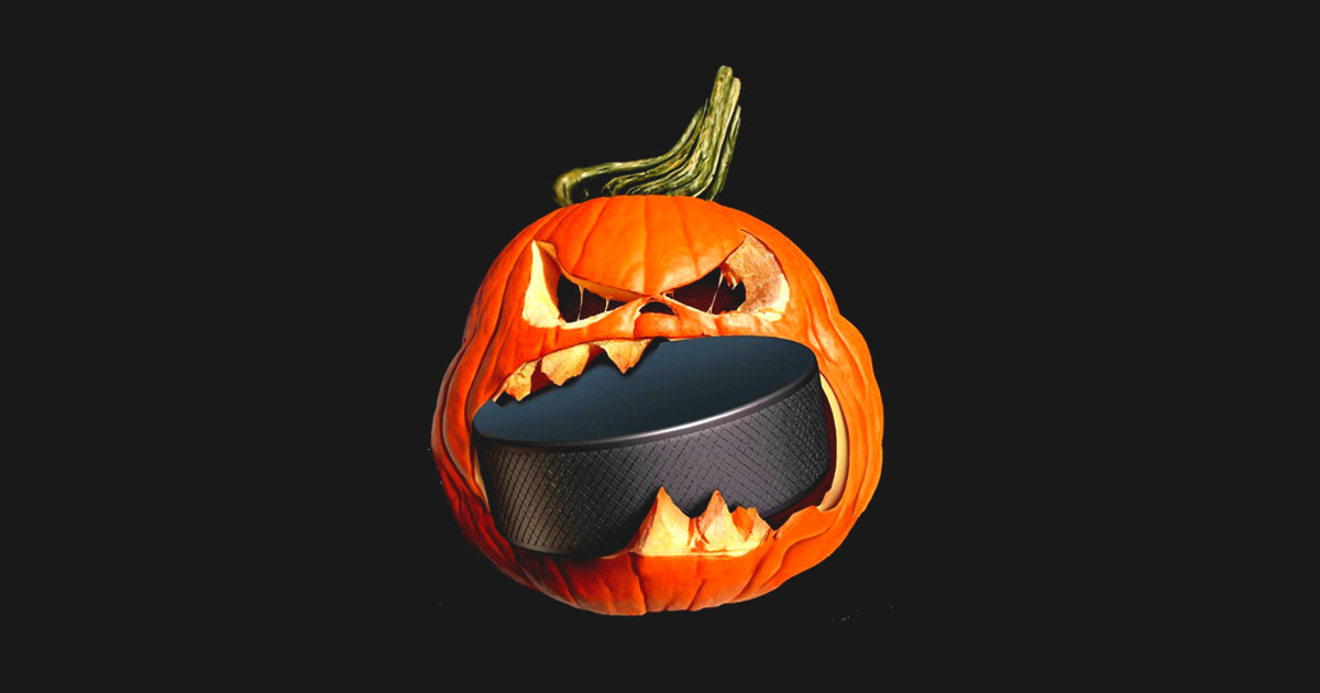 Halloween Hockey Pumpkin Eating a Puck Halloween Hockey Pumpkin