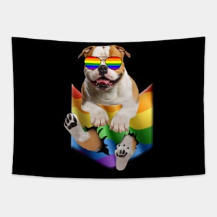 Bulldog In Pocket LGBT Pride Flag For Dog Lovers Tapestry