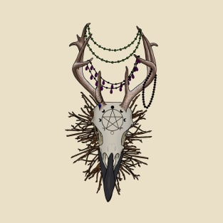 Color Raven with Antlers with a Pentagram and Jewelry T-Shirt