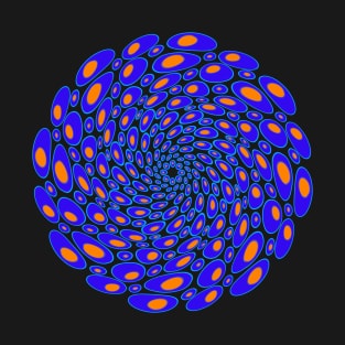 Circular mandala design made with blue and orange ovals T-Shirt