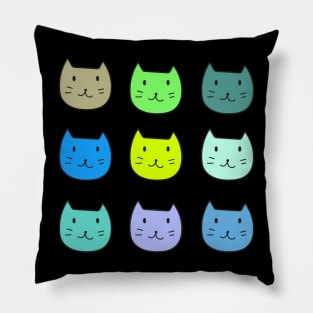9 Pack Smiley Cat Blue and Green Pillow