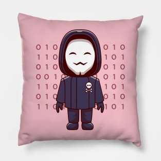 Cute Hacker Standing Cartoon Pillow