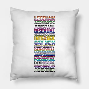 LGBTQ+ flags in text Pillow