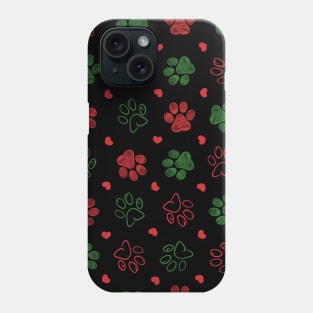 Christmas design doodle red green paws Phone Case