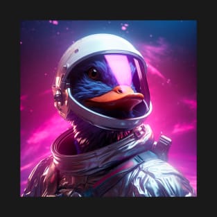 Vaporwave Retrowave Synthwave Duck Astronaut Space Fantasy Illustration T-Shirt