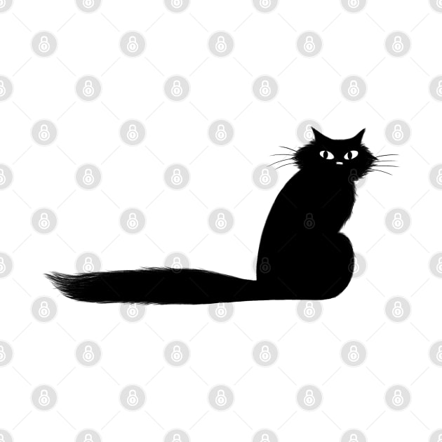 Black Kitty Cat with Long Fluffy Tail by Coffee Squirrel