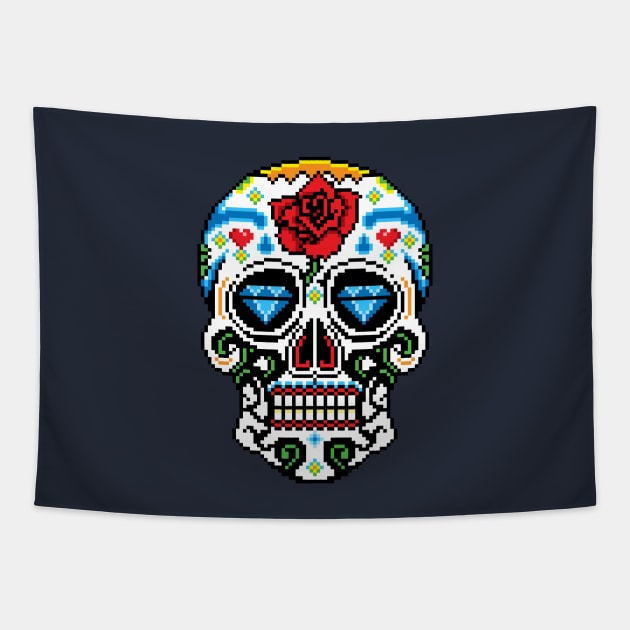 Sugar Skull pixel art Tapestry by PXLFLX