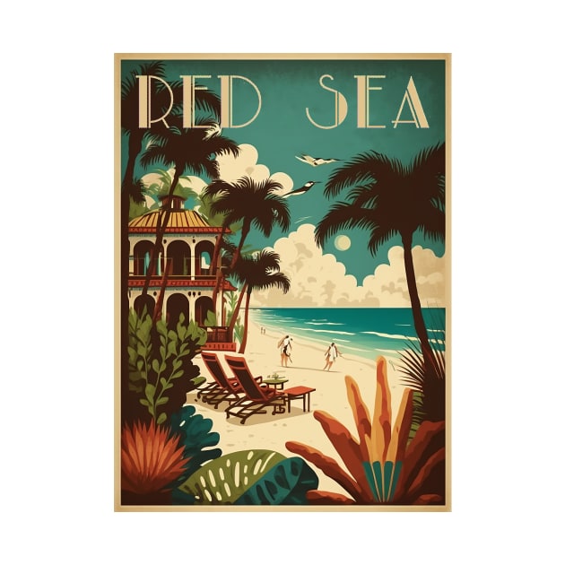 Red Sea Beach Resort Vintage Travel Art Poster by OldTravelArt