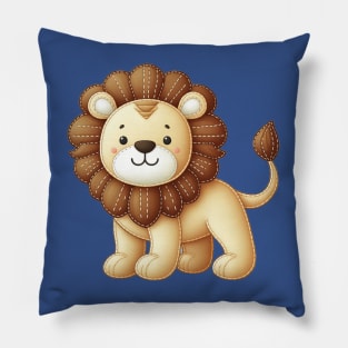 A cute lion in the style of a stitched toy Pillow