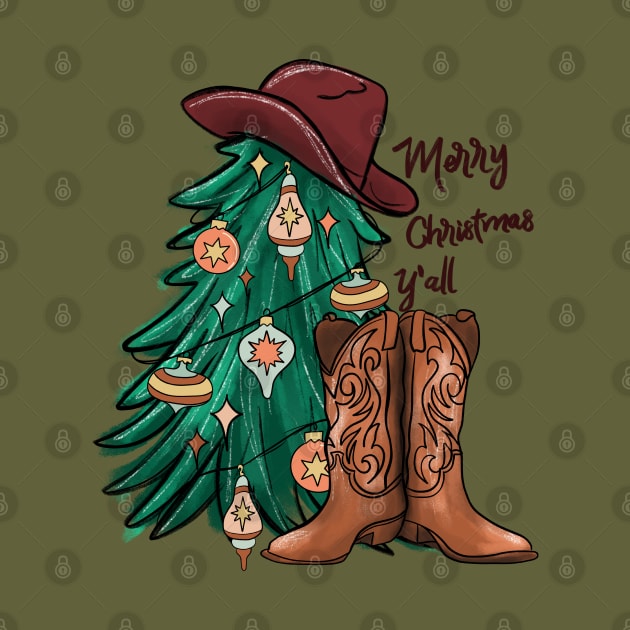 Western Christmas, Country Christmas, cowboy boots and hat, Christmas tree okay by JDVNart