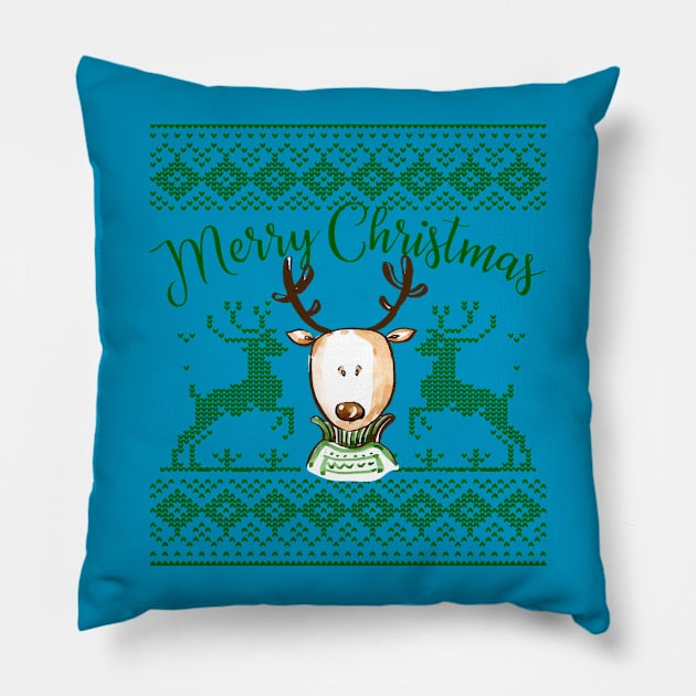 Ugly Sweater Style Reindeer Print Pillow by letnothingstopyou