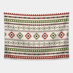 Aztec Rust Green Black Cream Mixed Motifs Pattern Tapestry