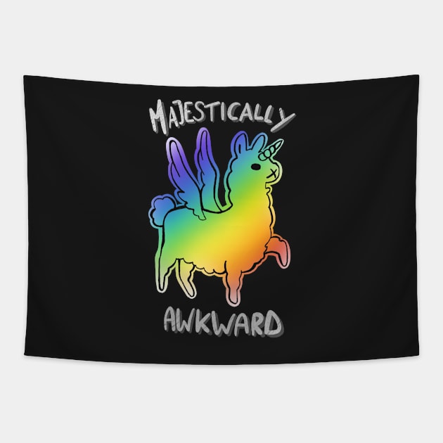 Majestically awesome llama white dark - black Tapestry by Uwaki