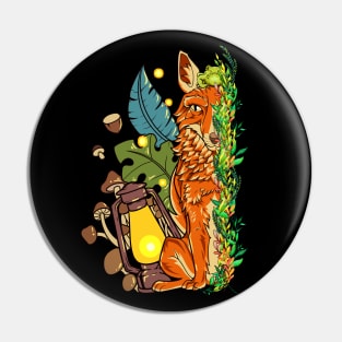 Fox and frog with mushrooms in the forest - Goblincore Pin