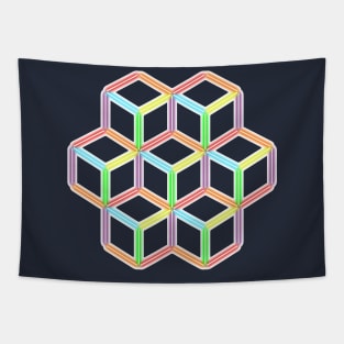 Rainbow Neon Cubes on White Tapestry