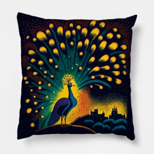 Peacock and fireworks Pillow