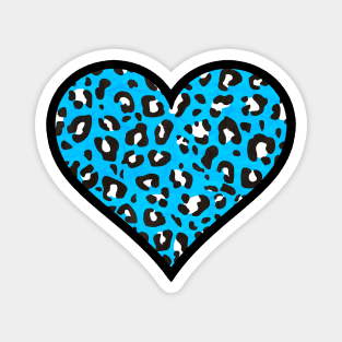 Sky Blue, Black and White Leopard Print Heart Magnet