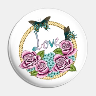 Love - Roses And Hydrangea Pin