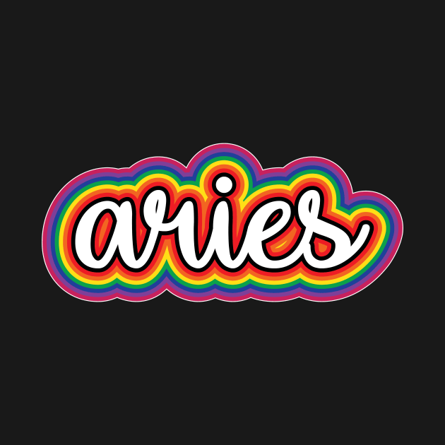 Aries Astrology Script Typography Gay Pride Rainbow by graphicbombdesigns