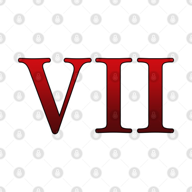 Red Roman Numeral 7 VII by Numerica