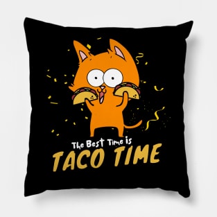 The Best Time Is Taco Time Funny Orange Cat Dark Version Pillow