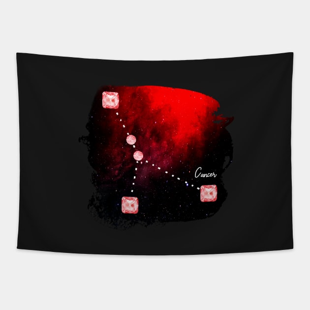 Cancer Constellation in Ruby - Star Signs and Birth Stones Tapestry by annaleebeer