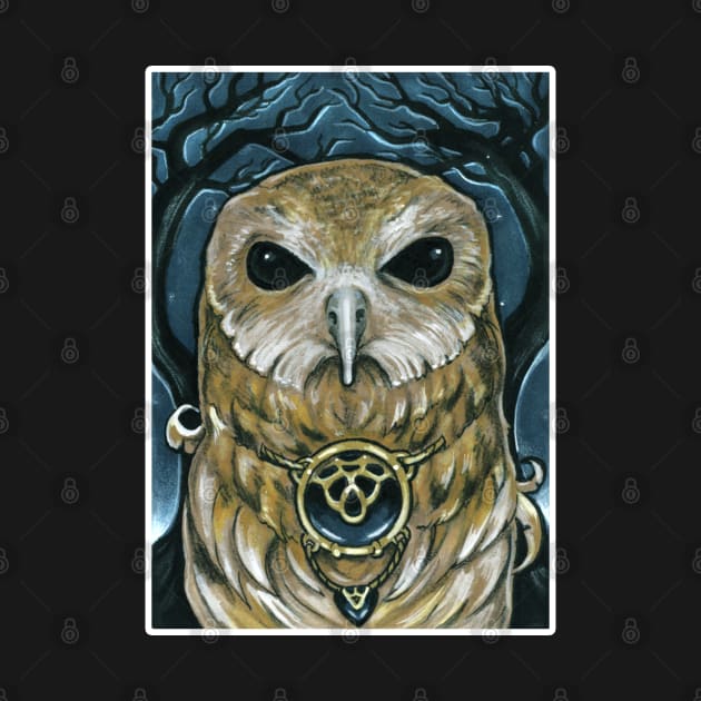 Owl Guardian of the Woods - White Outlined Version by Nat Ewert Art