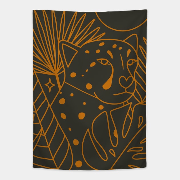 Lineart Leopard Tapestry by waltzart