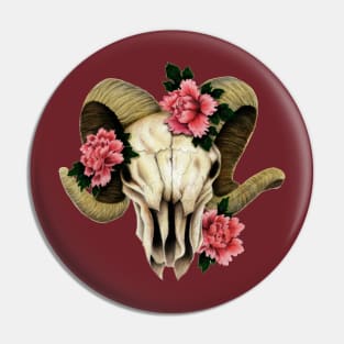 Ram Skull Peonies Pin