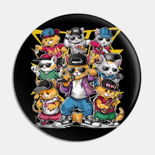 Cute cat gang with hand drawn cartoon. Hip Hop style Pin