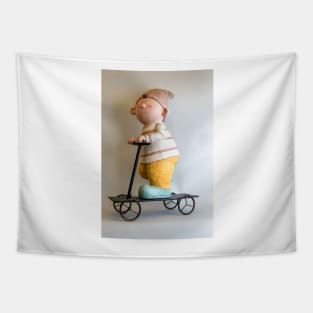 Gnome riding a scooter Tapestry