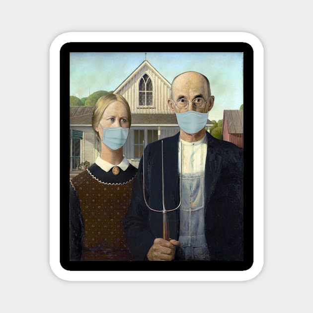 Pandemic Mask Art American Gothic Magnet by Bevatron