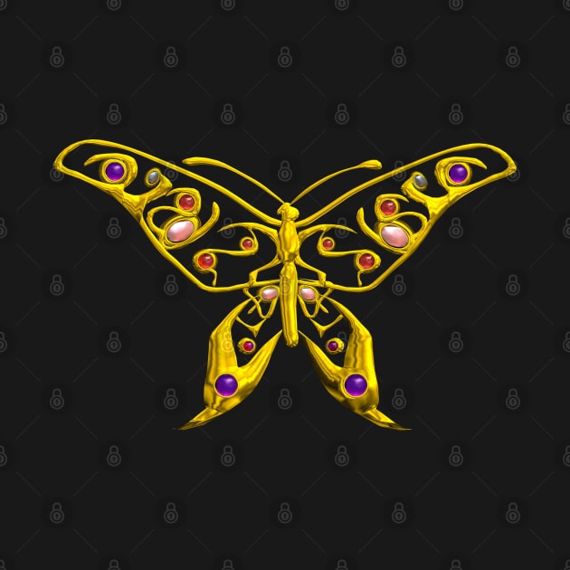 HYPER BUTTERFLY IN GOLD WITH GEMSTONES by BulganLumini