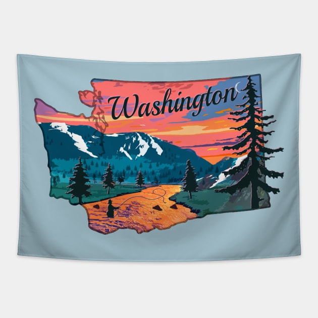 Washington Fly Fishing State River Sunset by TeeCreations Tapestry by TeeCreations