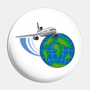 Commercial Jet Around World Retro Pin