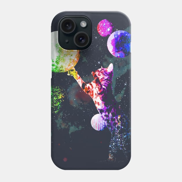 Space Cat with Planets Phone Case by robotface