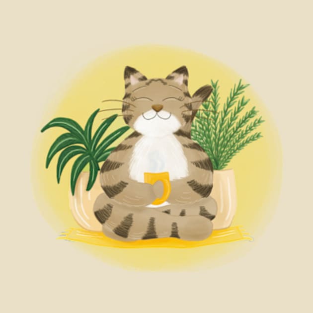 Relaxed cute cat drinking tea by AbbyCatAtelier