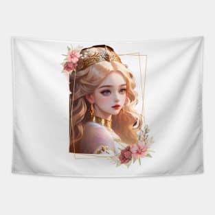 a girl with long blonde hair and a crown Tapestry