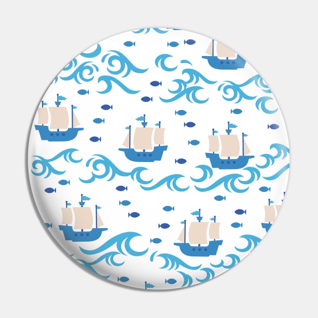 Blue Ship Voyage in the Sea Pattern Pin by FlinArt