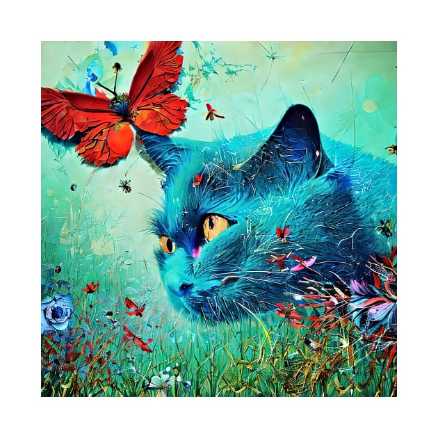 Blue cat and butterfly by bogfl