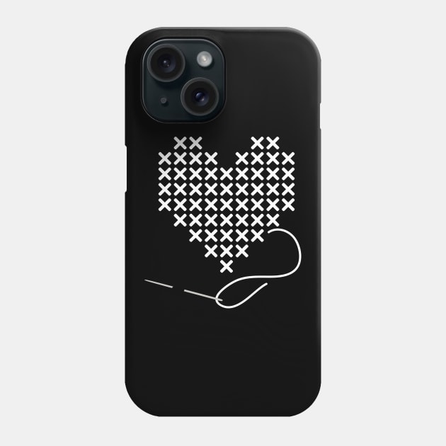 I love Cross Stitch Heart and Needle in White Phone Case by YourGoods