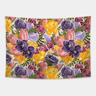 Hand-drawn Spring Flowers Pattern Tapestry