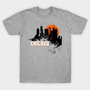 Chicago Illinois Retro Watercolor Skyline Art Souvenir T-Shirt