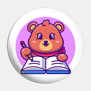 Cute bear writing on book with pencil cartoon Pin