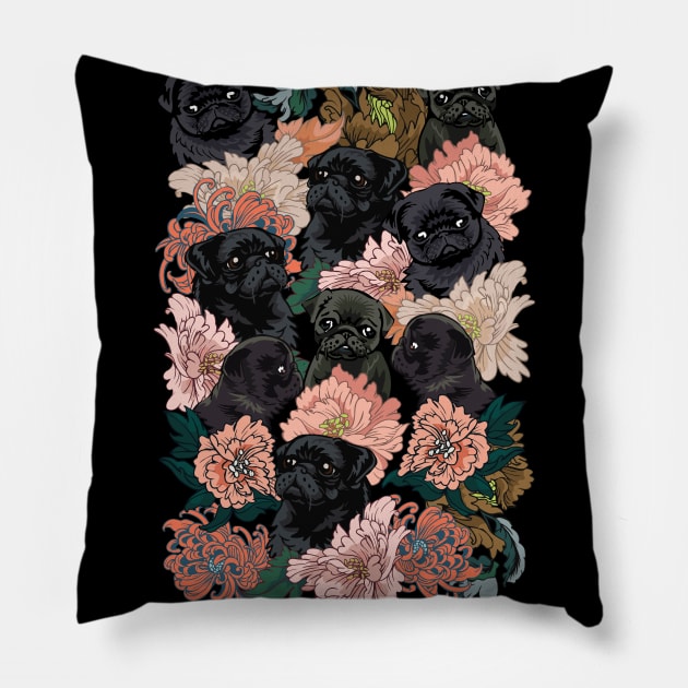 Because Black Pug Pillow by huebucket